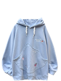  KHOÁC HOODIE NỈ, OVERSIZE, TÚI KIỂU, THÊU CUTE, XANH 