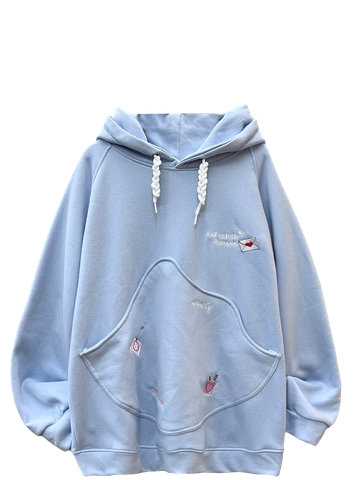  KHOÁC HOODIE NỈ, OVERSIZE, TÚI KIỂU, THÊU CUTE, XANH 