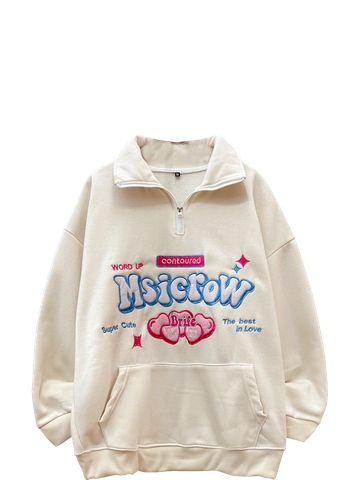  KHOÁC HOODIE NỈ, oversize,  ZIP CỔ , KEM 