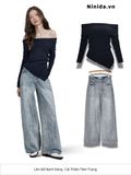  QUẦN JEAN RỘNG WASH NHẠT, LỬNG 92 CM 