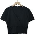  ÁO CROP CỔ V XÉO, ĐEN 