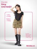  CHÂN VÁY QUẦN TÚI HỘP , NÂU NHẠT 