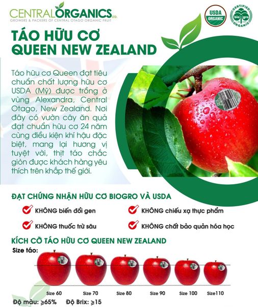 Táo Queen Organic New Zealand 1kg