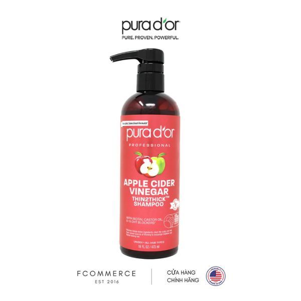 Dầu gội Pura D'or Professional Apple Cider Vinegar Thin2Thick giúp thải độc, làm dày tóc 473ml