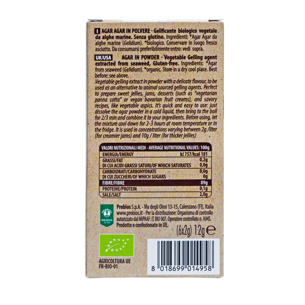 Bột rau câu Agar Agar hữu cơ 6x2g Probios