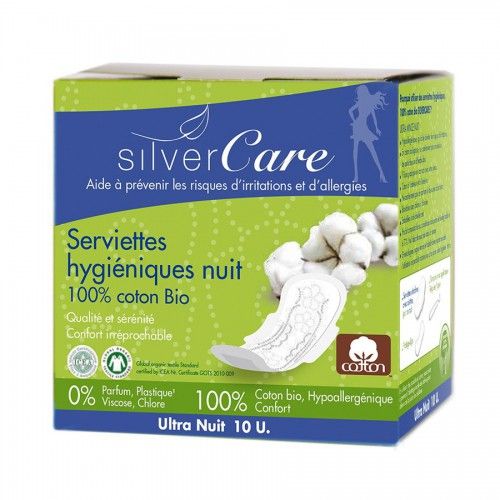 Băng vệ sinh hữu cơ siêu mỏng có cánh ban đêm Silvercare 10 miếng