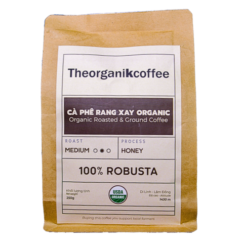 Cà phê 100% Robusta rang xay hữu cơ - 250g
