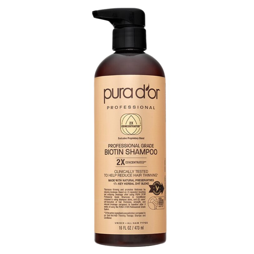 Dầu Gội Biotin 2X Professional Grade PURA DOR 473ml Organic Phục Hồi Tóc Hư Tổn Giảm Gãy Rụng Chuyên Sâu