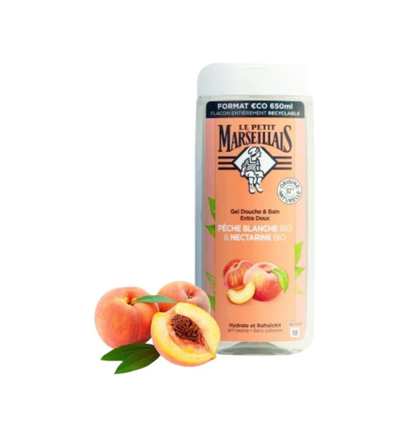 Sữa tắm 92% hữu cơ Le Petit Marseillais chiết xuất từ đào trắng & quả xuân đào chai 650 ml