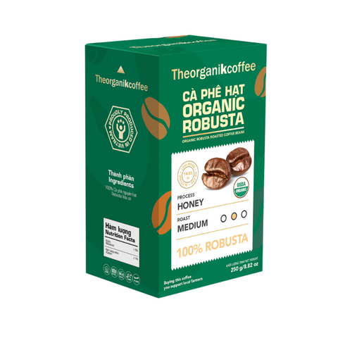 Cà phê 100% Robusta nguyên hạt rang hữu cơ - 250g