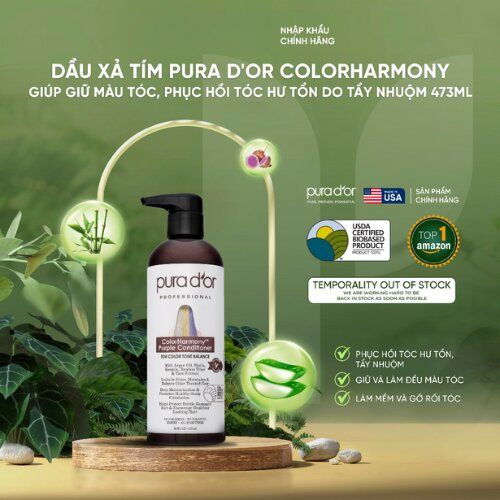 Dầu xả tím khử sắc tố vàng, giúp giữ màu tóc và phục hồi tóc tẩy nhuộm hư tổn PURA DOR 473ml