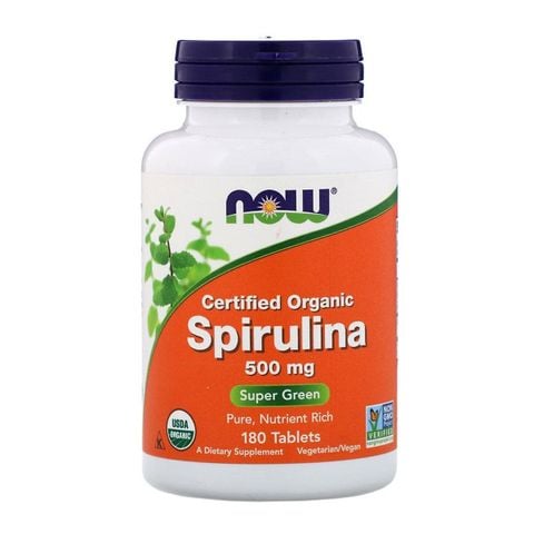 Viên uống tảo xoắn spirulina hữu cơ now - hộp 100 viên