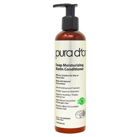 Dầu xả Biotin giúp giảm gãy rụng và khô xơ, dưỡng tóc chắc khoẻ - PURA D'OR Deep Moisturizing Conditioner 236ml và 473ml