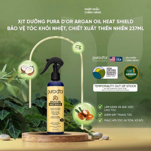 Xịt dưỡng bảo vệ tóc khỏi nhiệt PURA D'OR Argan Oil Heat Shield chiết xuất thiên nhiên 237ml