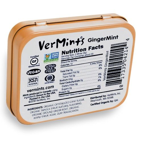 Kẹo Hữu Cơ Vị Gừng Bạc Hà Vermints 18g