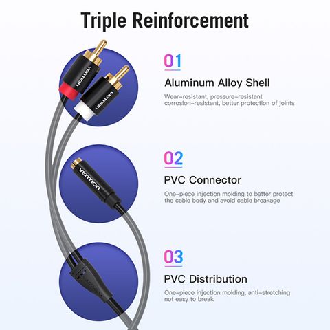 Cáp AV 3.5mm Female to 2RCA Male Vention 1.5m VAB-R01-B150