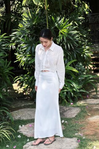  Silk Mid-waist Skirt - Trắng 