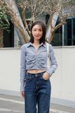  Crop Striped Shirt - Blue 