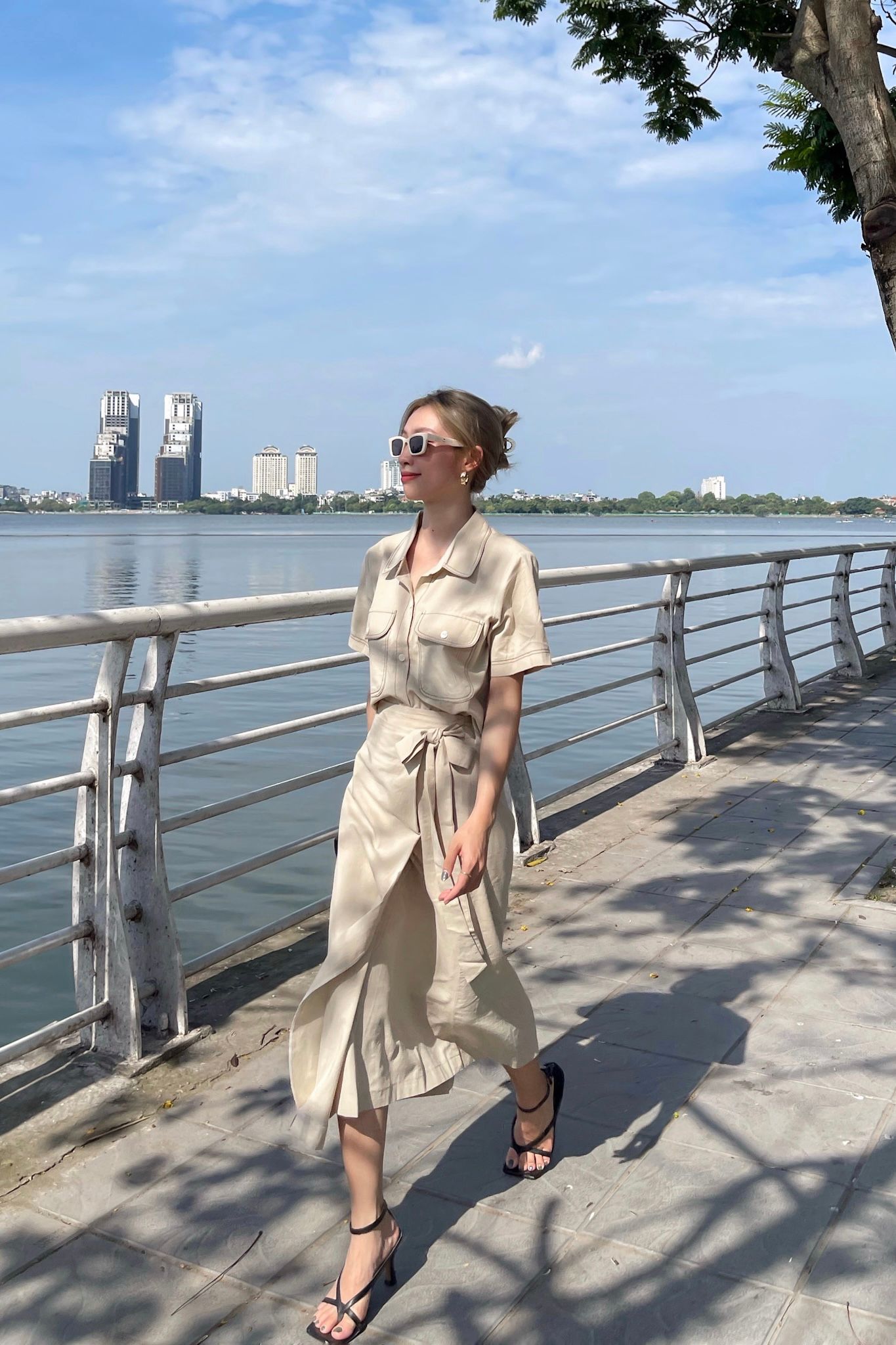  Linen Midi Skirt - Beige 