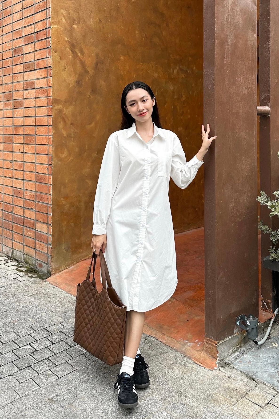  Long Sleeve Dress - Trắng 