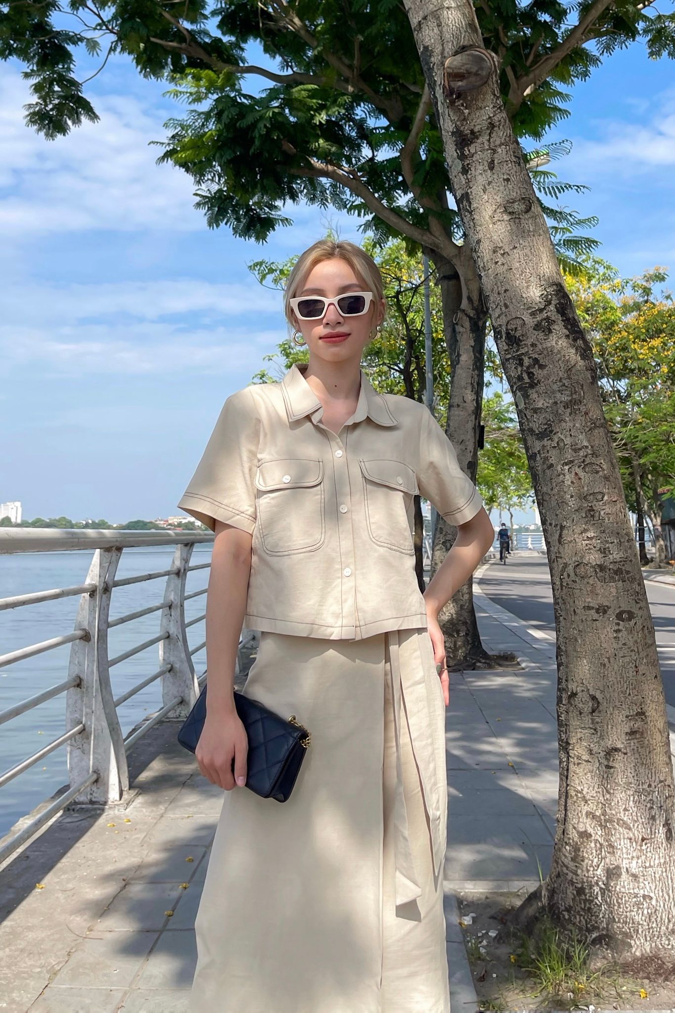  Linen Midi Skirt - Beige 