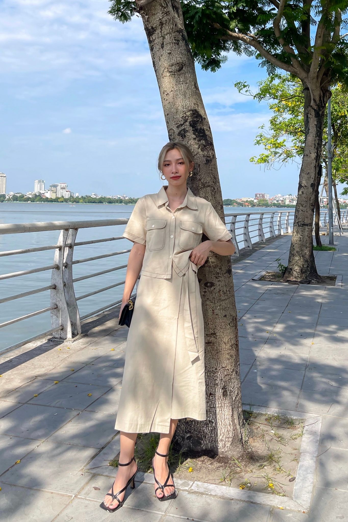  Linen Midi Skirt - Beige 