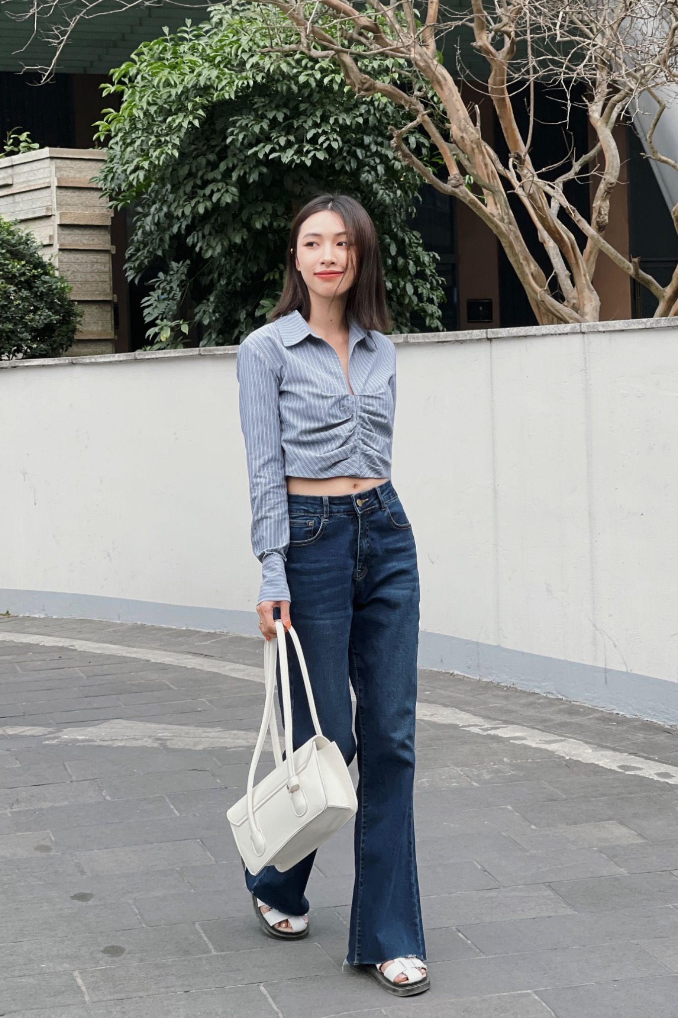  Crop Striped Shirt - Blue 