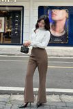  Cuff Flared Pants - Nâu 