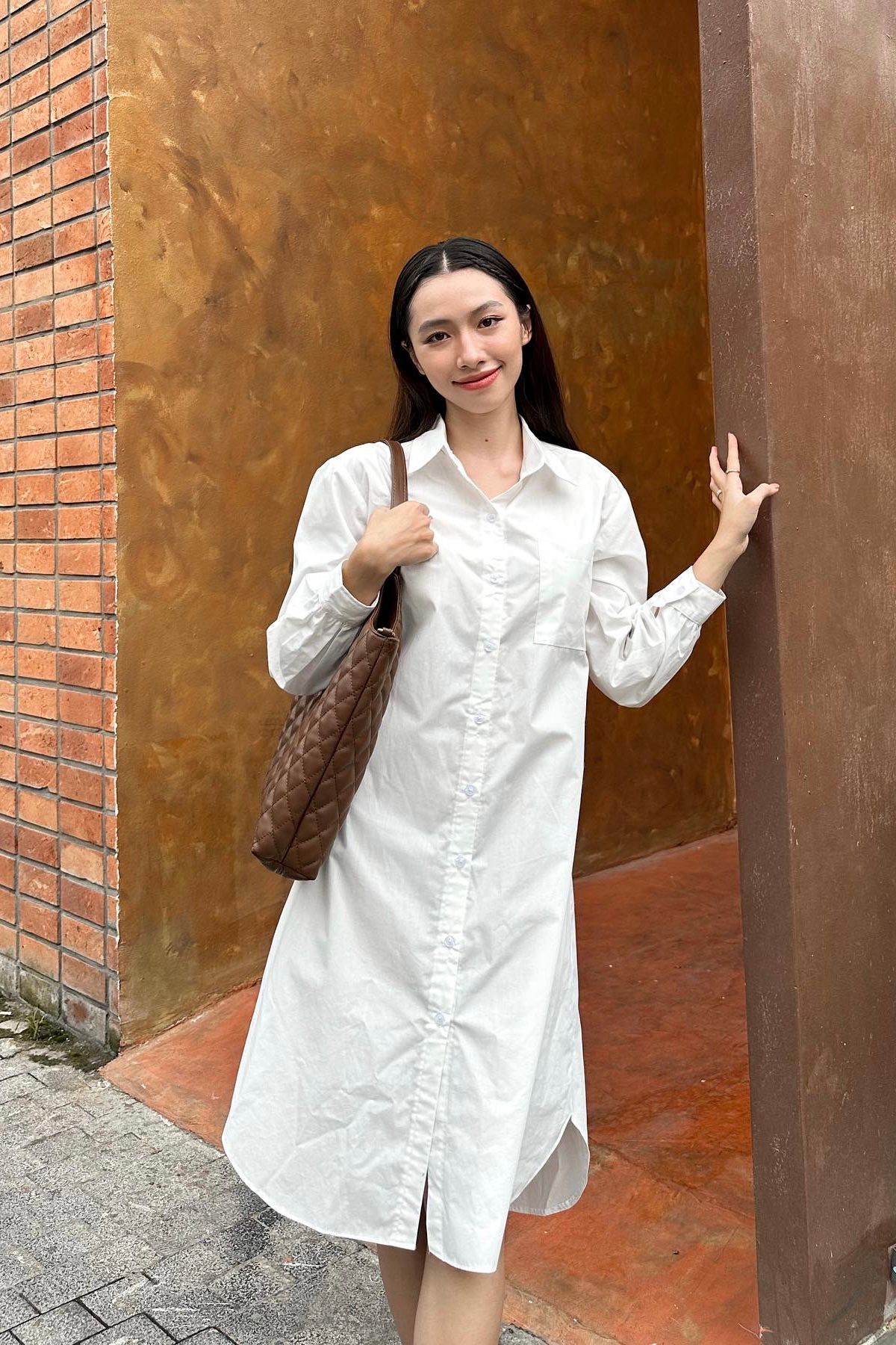  Long Sleeve Dress - Trắng 