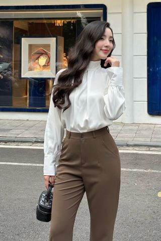  Cuff Flared Pants - Nâu 