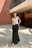  Silk Mid-waist Skirt - Đen 