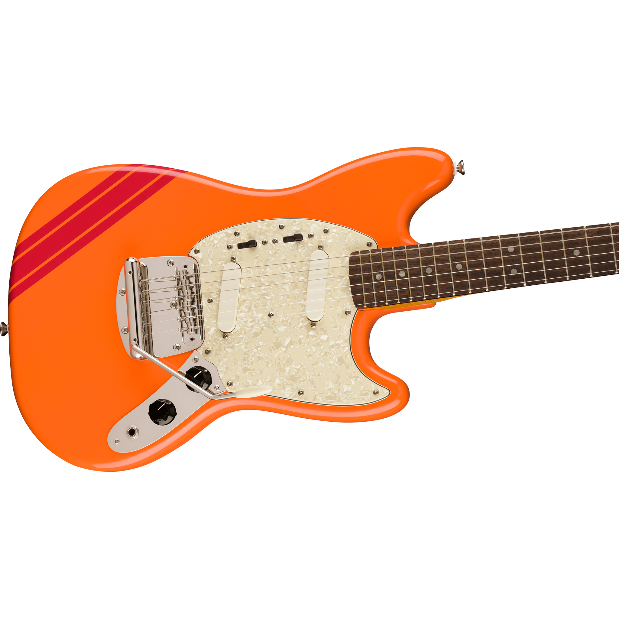  SQUIER FSR CLASSIC VIBE ‘60s COMPETITION MUSTANG LAUREL CAPRI ORANGE WITH DAKOTA RED STRIPE #0374078596