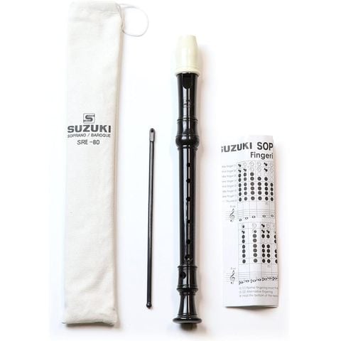  SUZUKI SRE-80 Sáo Recorder Soprano, thế bấm Baroque, Black color 