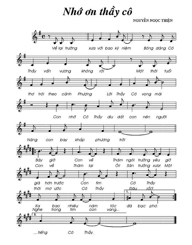 sheet nhạc piano nhớ ơn thầy cô