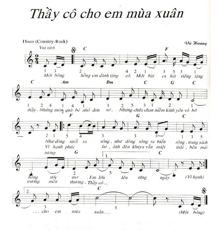 sheet nhạc piano thầy cô cho em mùa xuân