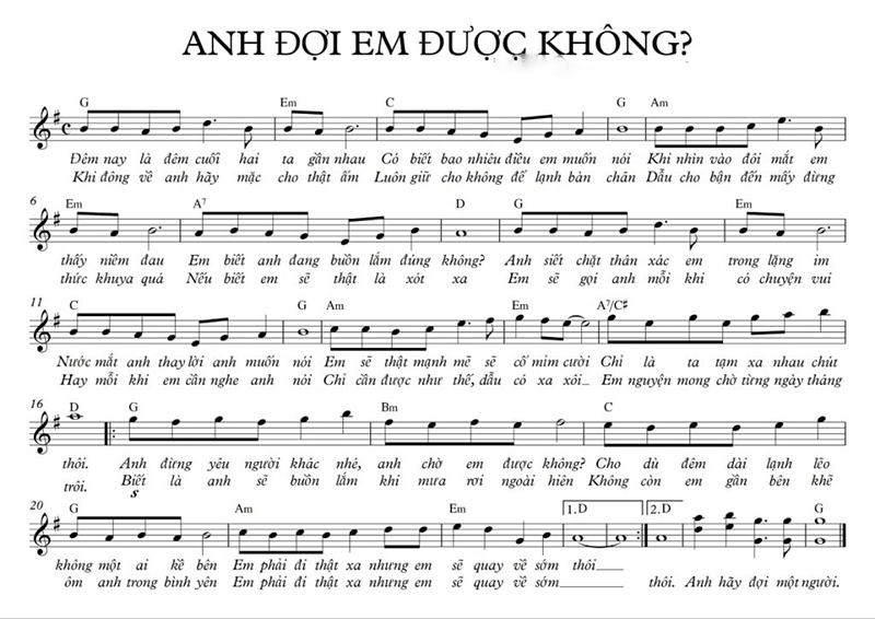 Sheet Piano Anh đợi em được không - Mỹ Tâm