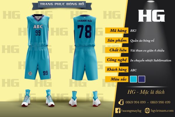  Bộ bóng rổ thiết kế màu xanh da trời BK3 