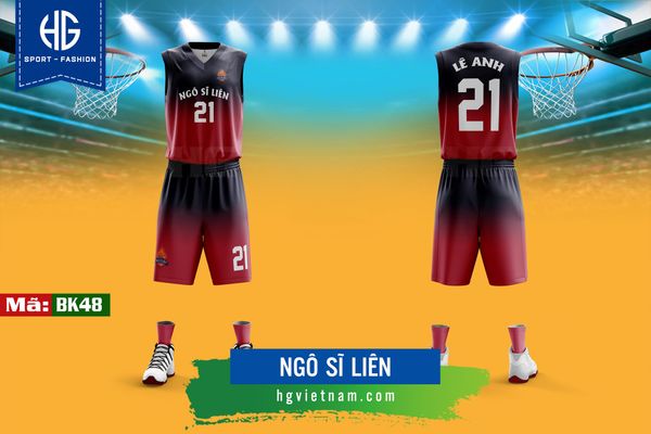  Bộ bóng rổ thiết kế màu loang đỏ đen BK48 