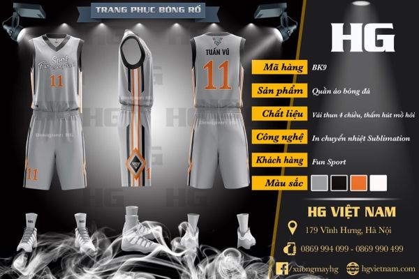  Bộ bóng rổ thiết kế màu ghi BK9 