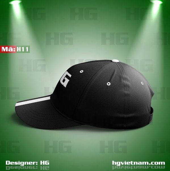  Mũ lưỡi trai màu đen phối 2 sọc 