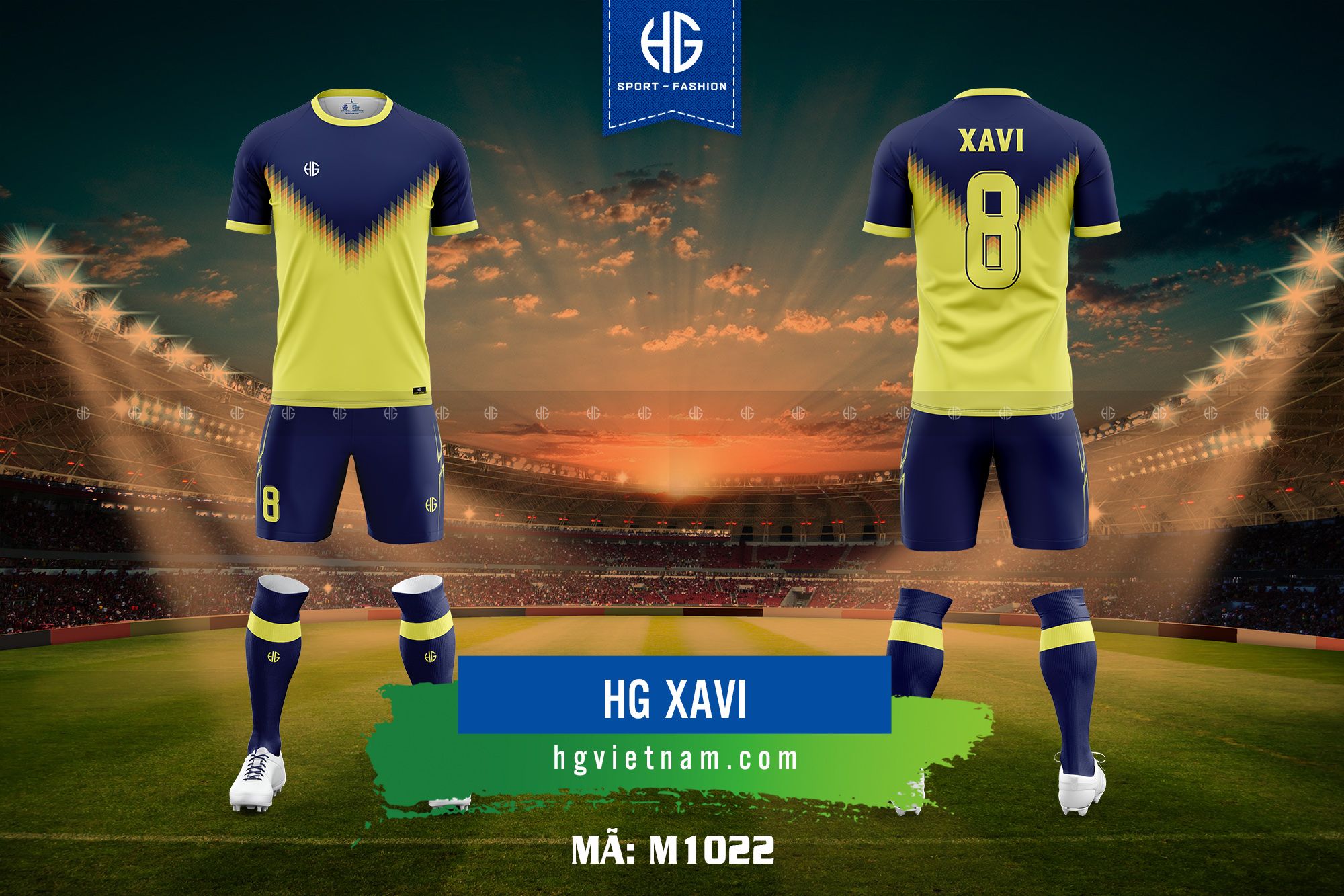  Áo bóng đá thiết kế M1022. HG Xavi 
