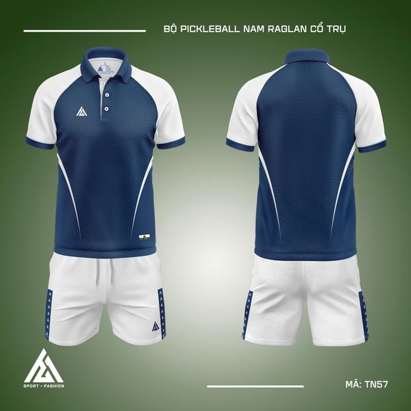  Áo pickleball cổ trụ xanh tím than phối tay trắng TN57 