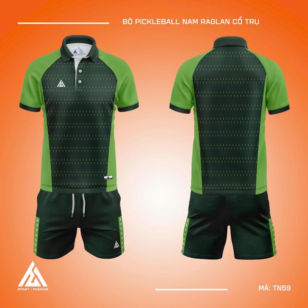  Áo pickleball cổ trụ màu đen phối xanh lá TN59 