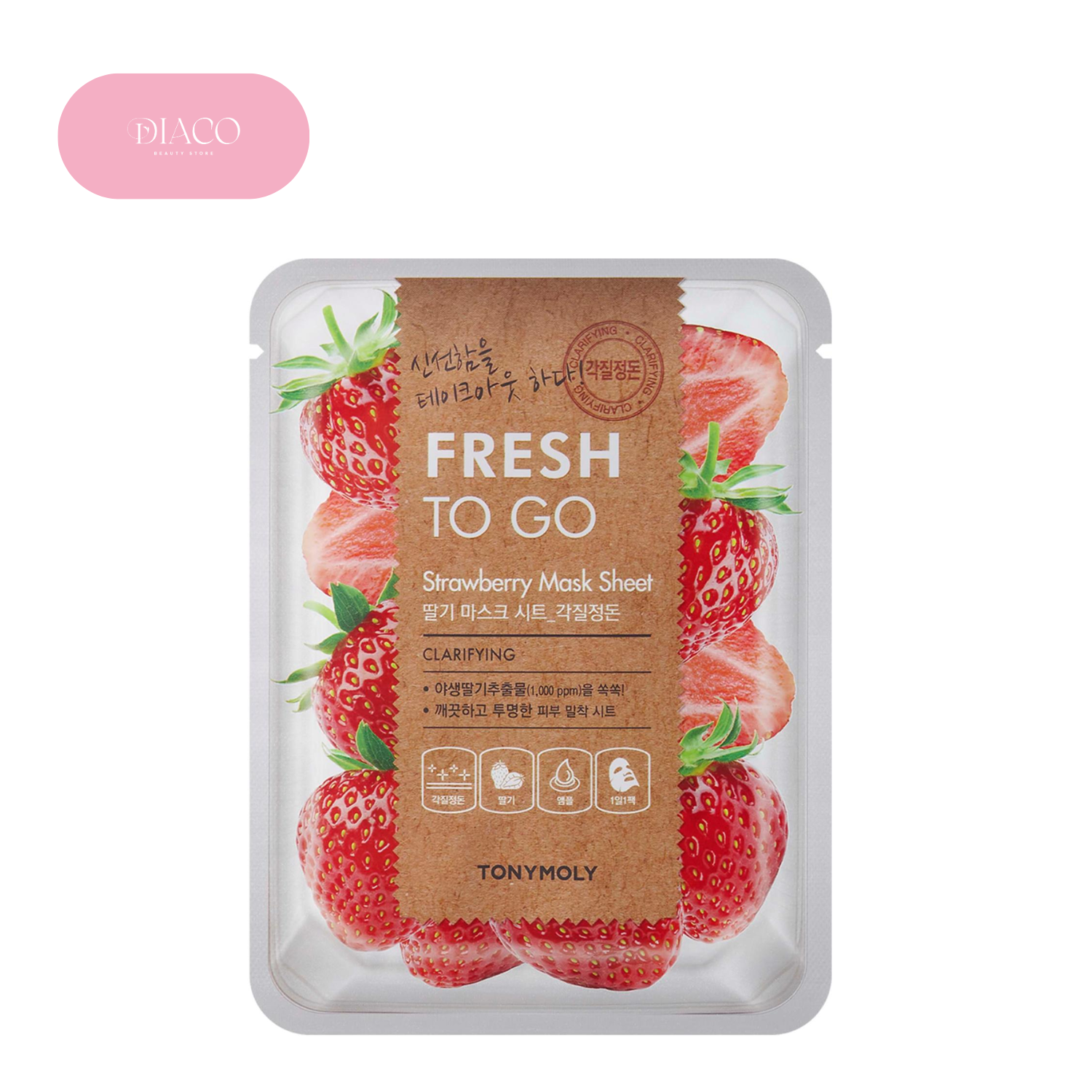TONYMOLY FRESH TOGO STRAWBERRY MASK SHEET – MẶT NẠ DƯỠNG DÂU TÂY – 25G –  Diaco Beauty Store