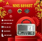  Đài Radio NNS 8898BT thiết kế tân cổ điển, kèm đồng hồ để bàn, bắt sóng cực khỏe đầy đủ tính năng nghe nhạc 