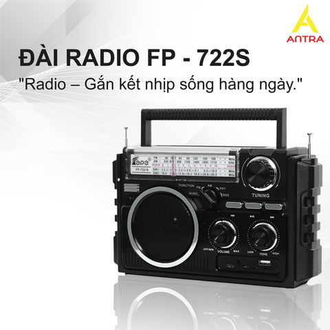  Radio FP-722S thế hệ mới nhiều chức năng, 2 ăng ten, 2 tấm pin năng lượng mặt trời 
