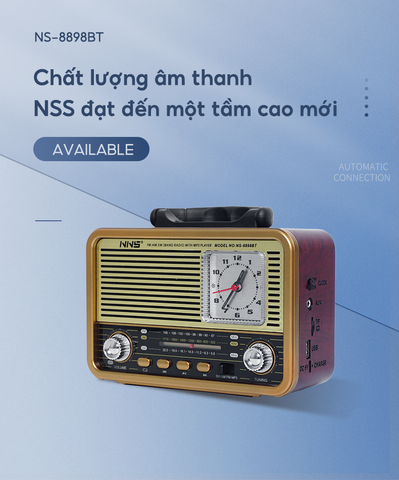  Đài Radio NNS 8898BT thiết kế tân cổ điển, kèm đồng hồ để bàn, bắt sóng cực khỏe đầy đủ tính năng nghe nhạc 