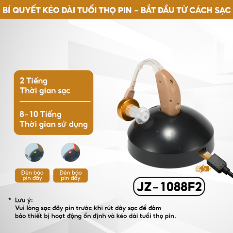 Máy Trợ Thính TJZJY 1088F2 Chính Hãng Cao Cấp, 4 Mức Độ Âm Thanh Rõ Ràng, Êm Tai BH 12 Tháng 