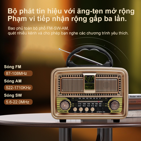  Đài Radio 8091 cổ điển chất liệu gỗ, bắt sóng khỏe, đầy đủ chức năng MP3 Bluetooth, TF, USB 