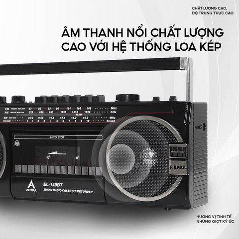  Radio Cassette ANTRA EL- 149 BT bắt sóng khỏe, nghe nhạc qua Bluetooth, thẻ nhớ, USB, ghi âm tặng 1 Băng Casset 